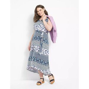 Size 18/20 2X MIXED‎ PRINT HIGH-LOW MAXI DRESS W/TIE + POCKETS Summer Plus Size